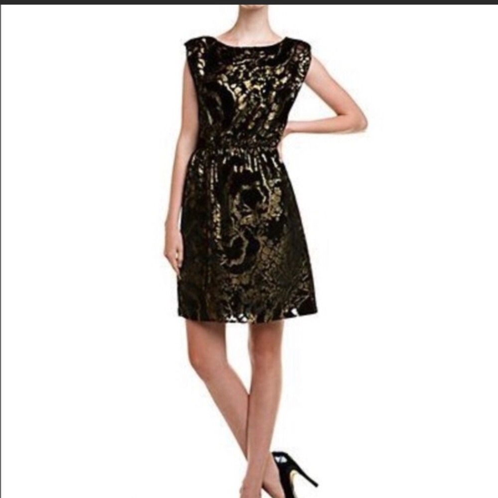Alice + Olivia Black and Gold Burnout Velvet Dress